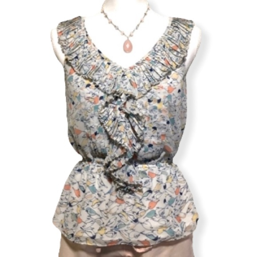 Blouse with birds LC Lauren Conrad peplum top size small